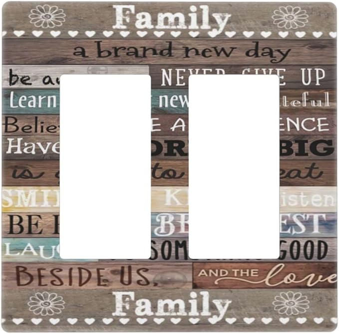 Country Farm Family Quote Wood 2 Gang Double GFCI Rocker Rocker/Decorator Light Switch Cover Decorative Outlet Wall Plate Electrical Faceplate Screwless