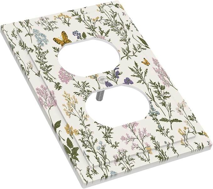 Outlet Covers Vintage Colorful Flowers Butterfly Floral 1 Gang Duplex Light Switch Cover Decorative Switch Plates Electrical Receptacle Faceplate Wall Plate For Bed Room Living Room Decor