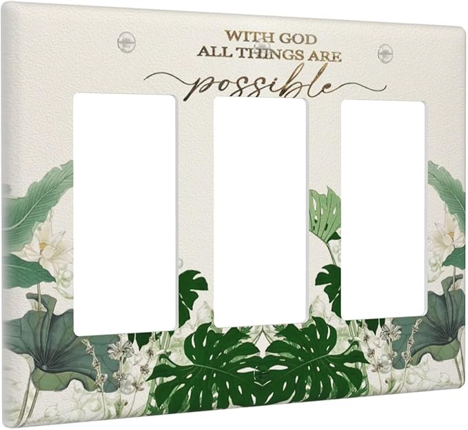 Decorative Outlet Covers Boho Green Monstera Leaf Inspirational Quotes 3 Gang Light Switch Cover Plate Triple Rocker Wall Plates for Electrical Outlets Switch Plate Covers for Home Decor