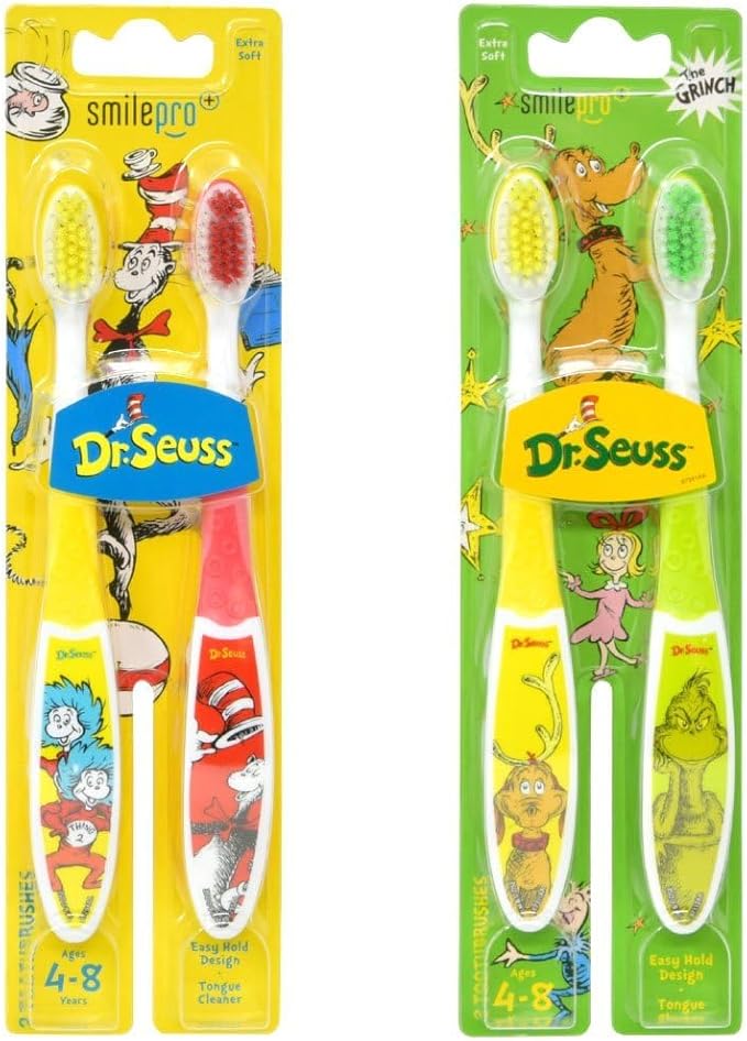 Dr. Seuss Oral Care Traveling Kit for Kids - Bundle with 2 Toothbrushes, Toothpaste, Floss, Travel Bag, More for Boys, Girls, Toddlers Toothbrush Set