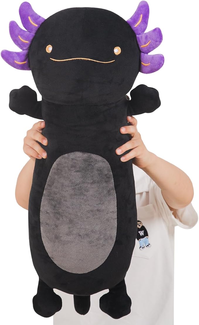 Dalmao 22inch Black Axolotl Stuffed Animal, Soft Long Pillow Doll Cute Axolotl Plush Body Pillow Plushies Toy Gift for Kids, Boys Birthday