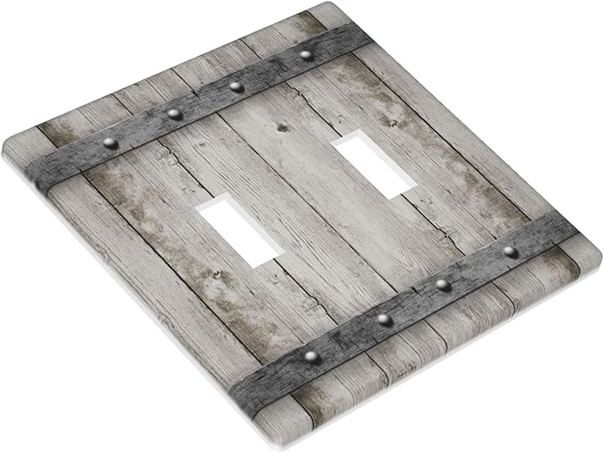 Rustic Cabin Wooden Texture 2-Gang Double Toggle Switch Plate, Gray Wood Wall Plate for Cabin, Lodge, Farmhouse & Bedroom
