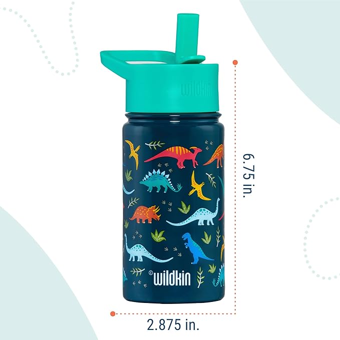 Wildkin Kids 14oz Stainless Steel Water Bottle – BPA-Free, Leakproof, Insulated, Easy-Clean - Jurassic Dinosaurs