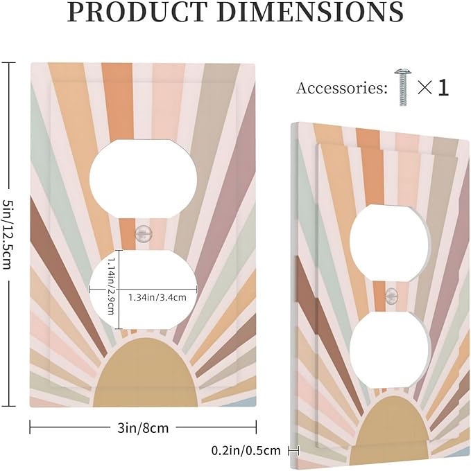 Boho Sun Rainbow Retro Aesthetic Abstract Art Sunrise Sunset Outlet Covers 1 Gang Duplex Light Switch Cover Decorative Switch Plates Electrical Receptacle Faceplate Wall Plate for Kids Room Bedroom