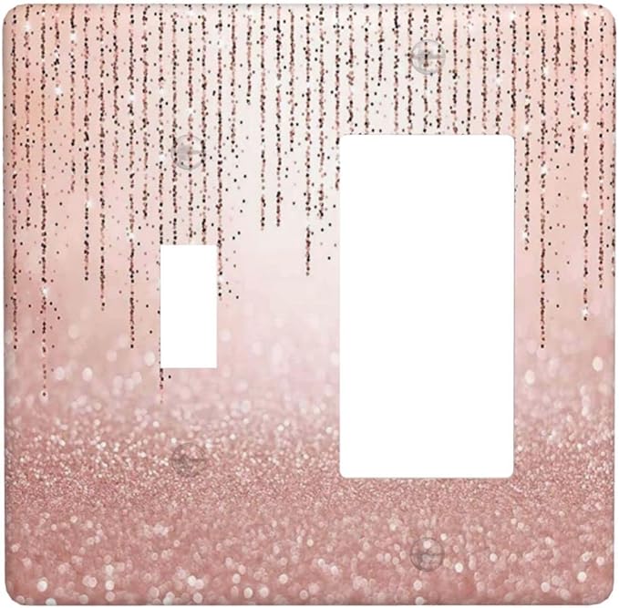 Pink Glittery Bling 2 Gang Single Toggle/Rocker Combination Light Switch Cover Decorative Wall Plate Faceplate Boys Kids Teen Girl Bedroom Room Decorate 4.5" x 4.5