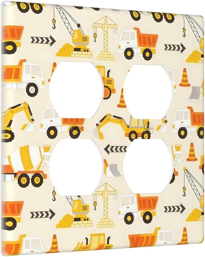 Decorative Outlet Covers Construction Vehicle Yellow Trucks Diggers 2 Gang Light Switch Cover Plate Double Duplex Wall Plates for Electrical Outlets Switch Plate Covers for Home Decor