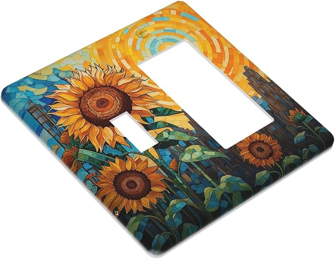 Abstract Sunflower Graffiti Floral Paint Art Flower Outlet Covers 1 Toggle 1 Rocker Combination Electrical Switch Plates Light Switch Cover Plate Decorative Wall Plate for Bedroom Living Room Decor