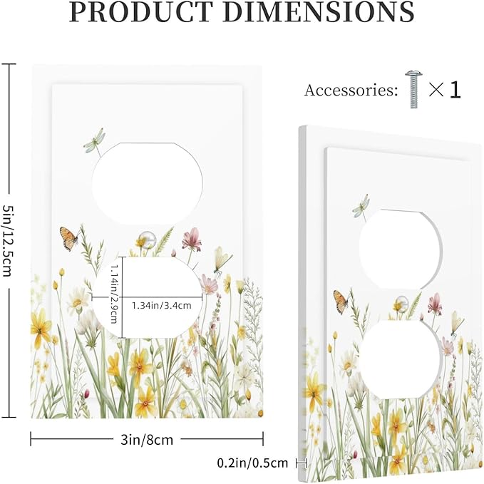 Colorful Wildflowers Dragonfly Butterfly Floral Outlet Covers 1 Gang Duplex Light Switch Cover Decorative Switch Plates Electrical Receptacle Faceplate Wall Plate for Bedroom Living Room Decor