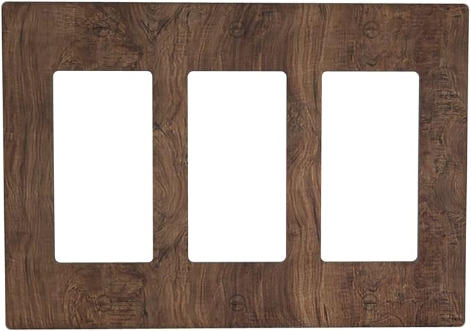 Light Switch Covers Rustic Vintage Wood Grain Brown 3 Gang Rocker Electrical GFCI Decorative Triple Outlet Wall Plate Cover Switchplate for Farmhouse Cabin Decor