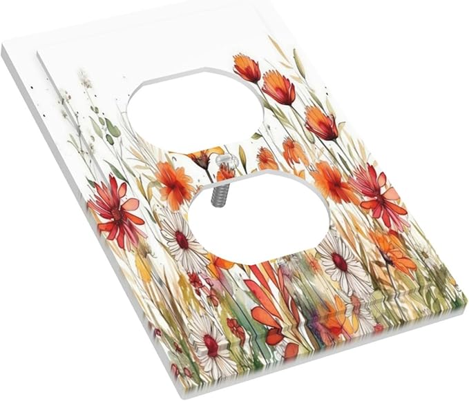 Watercolor Wild Flower Floral Daisy Plant Outlet Covers 1 Gang Duplex Light Switch Cover Decorative Switch Plates Electrical Receptacle Faceplate Wall Plate for Bedroom Living Room Decor