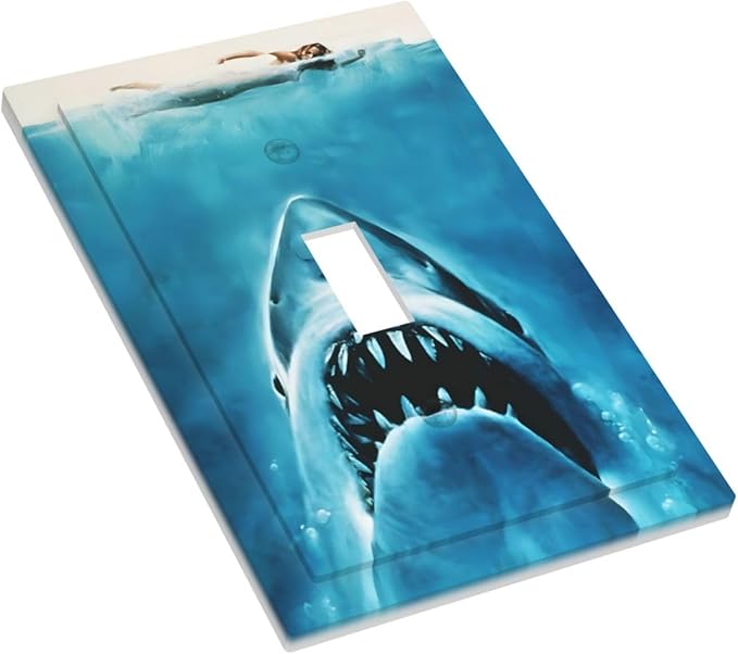 Swimming Woman Funny Shark Blue Ocean Decorative Light Switch Cover 1 Gang Single Toggle Device Electrical Faceplate Switchplates Decorator Outlet Wall Plate for Kids Room Bedroom Decor