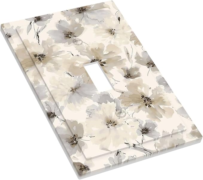 Decorative Light Switch Cover Plate Beige Flower Watercolor Flower 1 Gang Single Toggle Wall Plate Electrical Outlet Covers Decorate Switch Plate Cover for Bedroom Home Decor