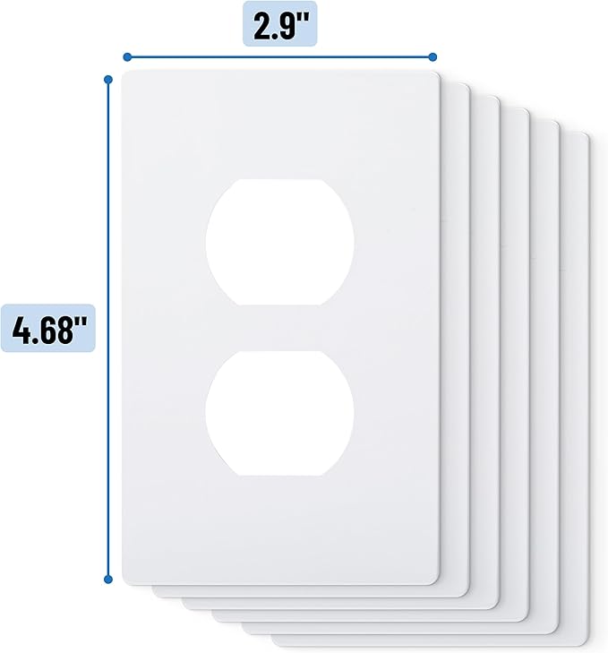 Bates Screwless Duplex Wall Plates, 6 Pack White - Screwless Wall Plate Cover - Electrical Wall Outlet Cover