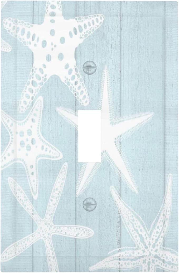 Beach Starfish Vintage Wood Rustic Country Ocean Decorative Light Switch Cover 1 Gang Single Toggle Device Electrical Faceplate Switchplates Decorator Outlet Wall Plate for Farmhouse Kids Room Decor