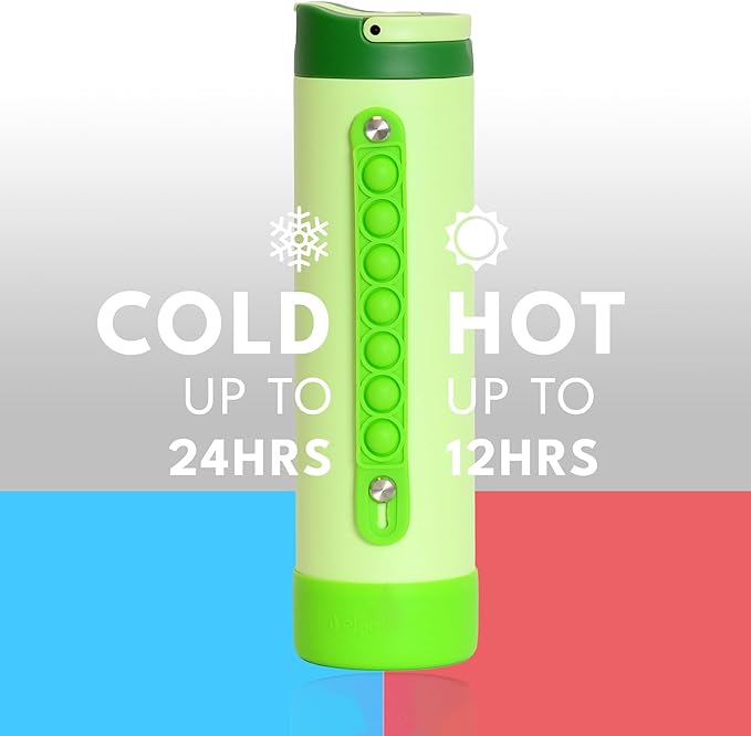 Elemental Iconic Kids Water Bottle for School - 100% Leak-Proof Insulated Water Bottles with Straw Lid & Pop-It Handle for Boys & Girls - Triple-Wall Insulated & BPA-Free, 20oz – Island Green