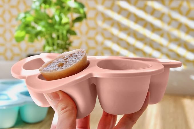 BEABA Multiportions Premium Quality Silicone Baby Food Freezer Tray with Clip On Lid, Baby Food Storage Container Ice Cube Tray Maker, Made in Italy, Rose, 3 oz
