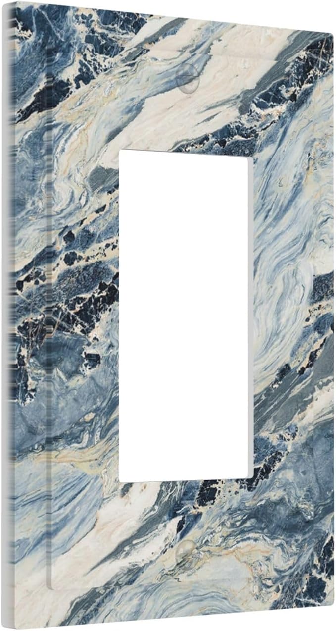 Decorative Outlet Covers Blue Grey Marbling Modern Abstract Design 1 Gang Single Rocker Light Switch Cover Plate Wall Plates GFCI Faceplate for Bedroom living Room Decor
