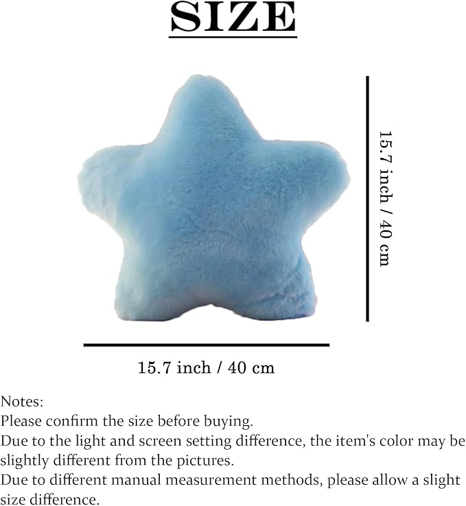 zhidiloveyou Star Pillow Plush Blue, Stuffed Star Shaped Pillow Cute Toy for Kids, 15.7 inch