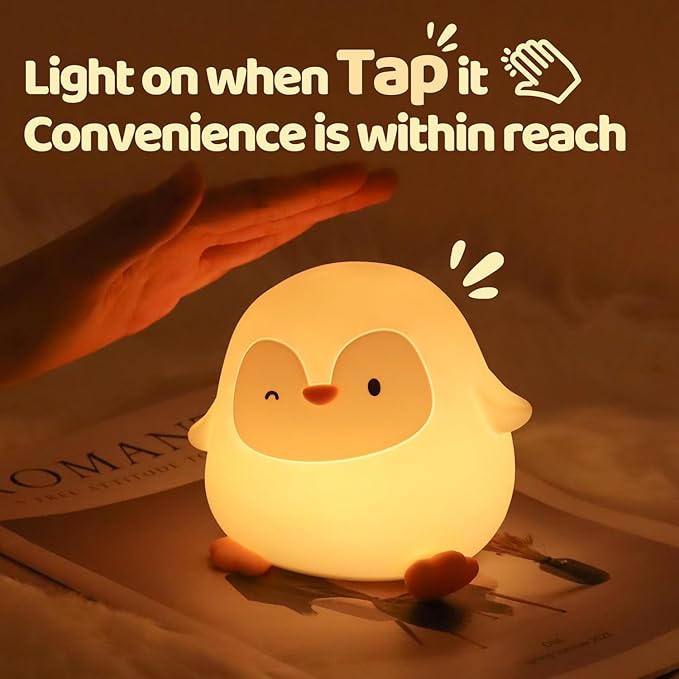 Rytinazzz Penguin Silicone Night Light, Tap Control Dimmable Soft Nightlight with 30-Min Timer, 50H/12H Long Battery Life, Portable Bedroom Lamp for Baby Kids Toddler Girls, Gift for Mothers Day
