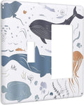 Kids Sea Animal Decorative 2 Gang Light Switch Covers Single Toggle Rocker Combo Wall Plate Electrical Faceplate Decorative Switchplate for Nursery Kidsroom Bedroom Decor