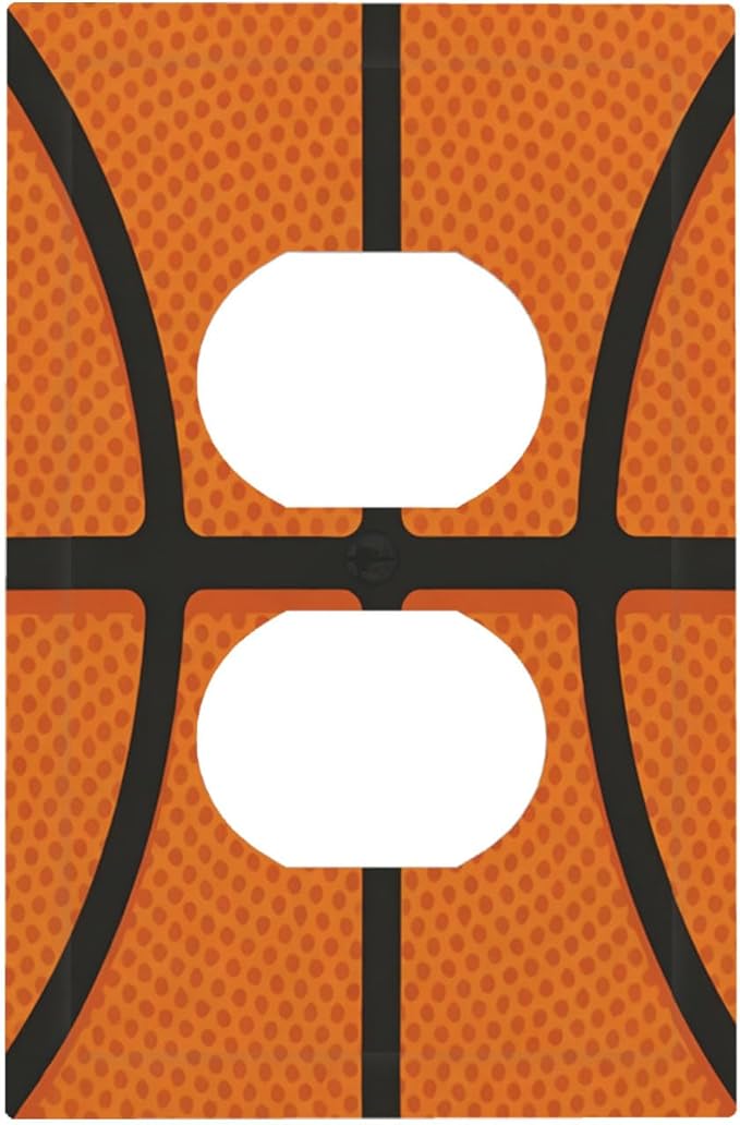 Vintage Basketball Texture Duplex Wall Plate - 1-Gang Standard US Size Sports Themed Kids Room Design Outlet Covers for Boy's Bedroom Decor
