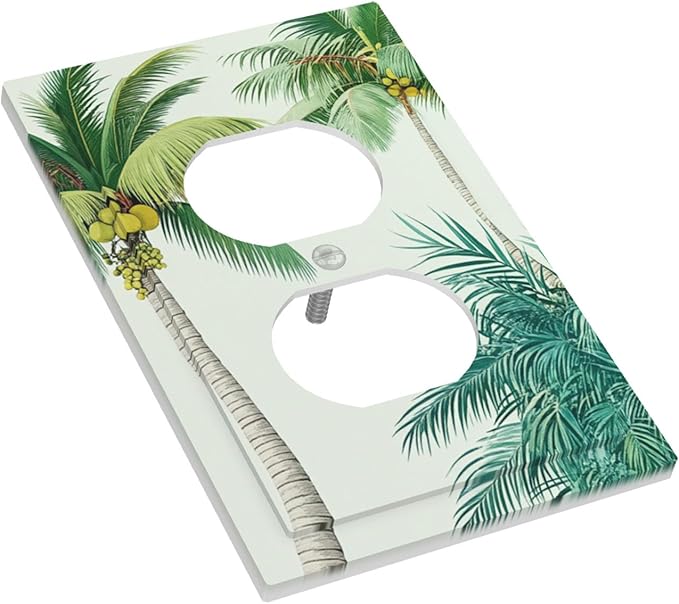 Tropical Palm Tree & Paradise Leaves Duplex Wall Plate - 1-Gang Standard US Size Island Vacation Vibes Outlet Covers for Living Room Decor