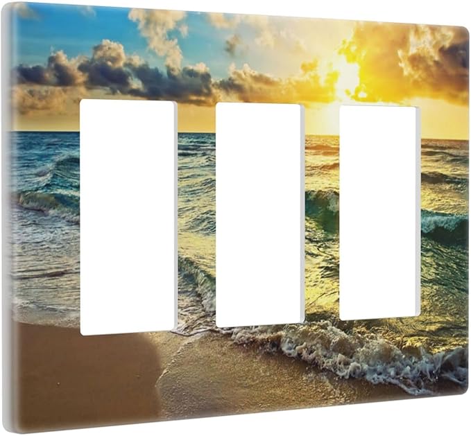 Sea Ocean Beach Sun Wave Sunrise 3 Gang Triple Rocker/Decora Light Switch Wall Plate Cover Decorative Electrical Faceplate Switchplate for Bathroom Living Room Decor