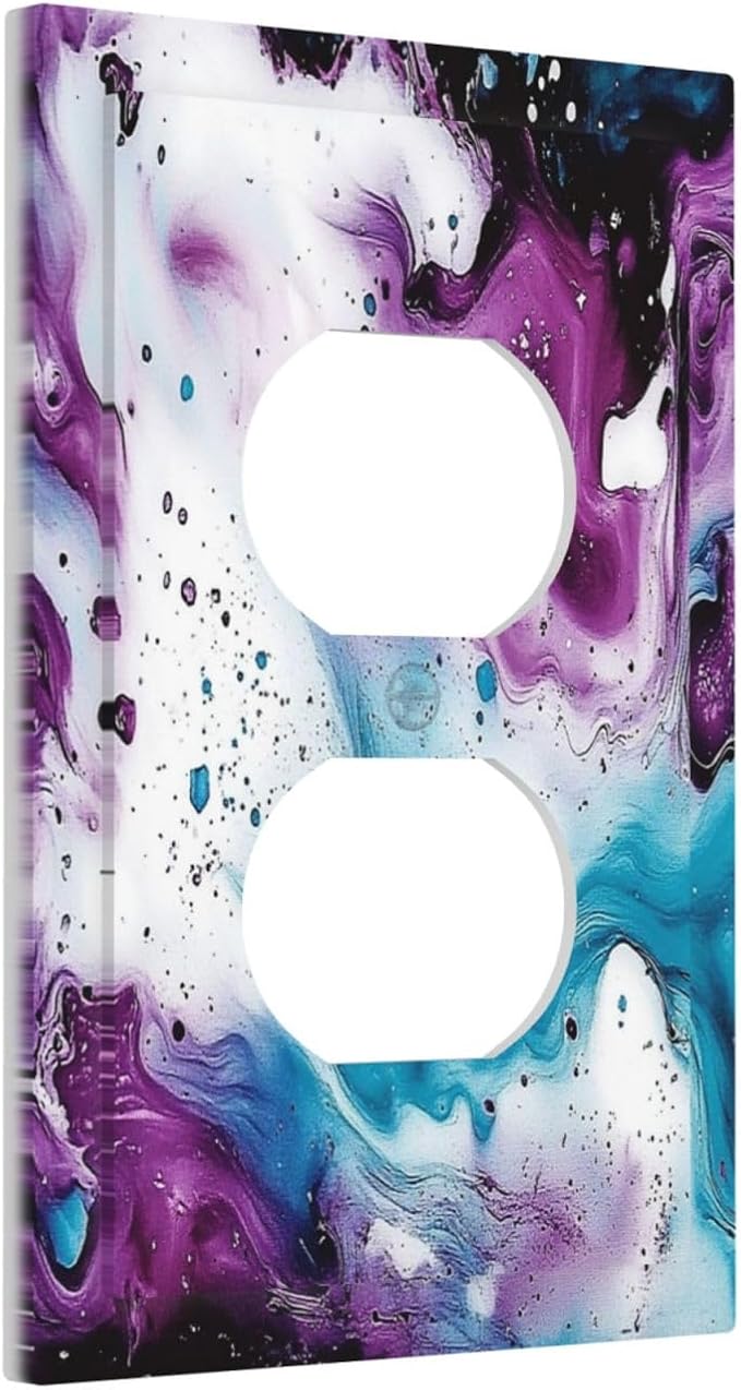 Outlet Covers Purple Blue Swirl Marble Tiles 1 Gang Duplex Light Switch Cover Decorative Switch Plates Electrical Receptacle Faceplate Wall Plate For Bed Room Living Room Decor