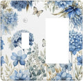 Decorative Outlet Covers Boho Blue Flowers Rustic Beige Butterfly Leaves 2 Gang 1 Gang Wall Plate Cover Single Toggle Rocker Combination Light Switch Plate Covers Jumbo Switch Cover