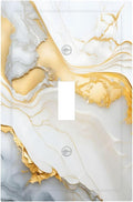 Exquisite White Gold Marble Abstract Luxurious Print Decorative Light Switch Cover 1 Gang Single Toggle Device Electrical Faceplate Switchplates Decorator Outlet Wall Plate for Bathroom Kitchen Decor
