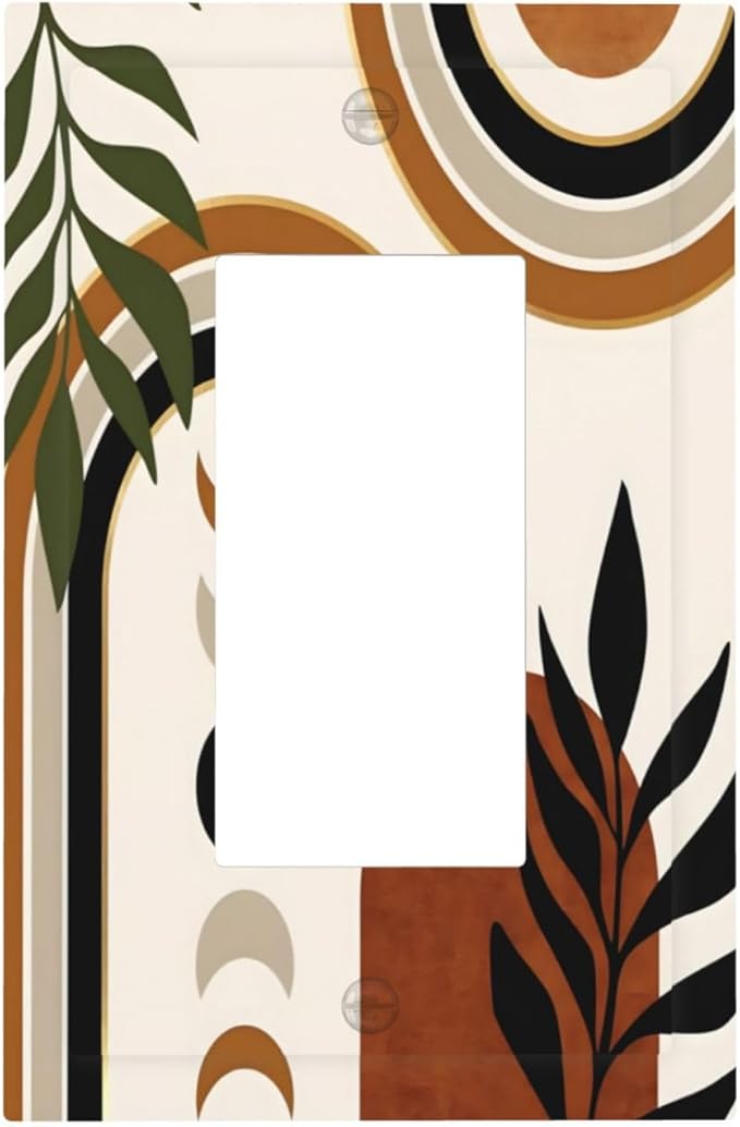 Boho Mid Century Arch Plant Leaves Sun Moon Decorative Outlet Covers 1 Gang Single Rocker Light Switch Cover Plate Wall Plates GFCI Faceplate for Bedroom Living Room Decor