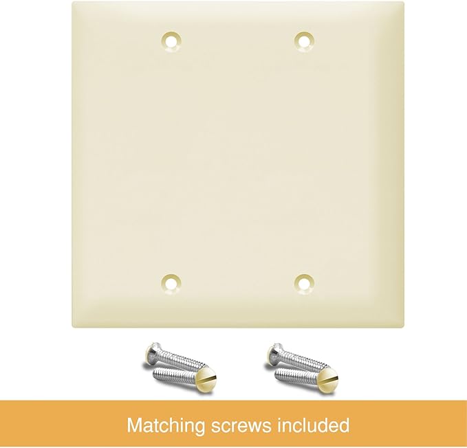 ENERLITES Double Blank Device Wall Plate, Gloss Finish, Standard Size 2-Gang 4.50" x 4.57", Polycarbonate Thermoplastic, 8802-LA, Light Almond