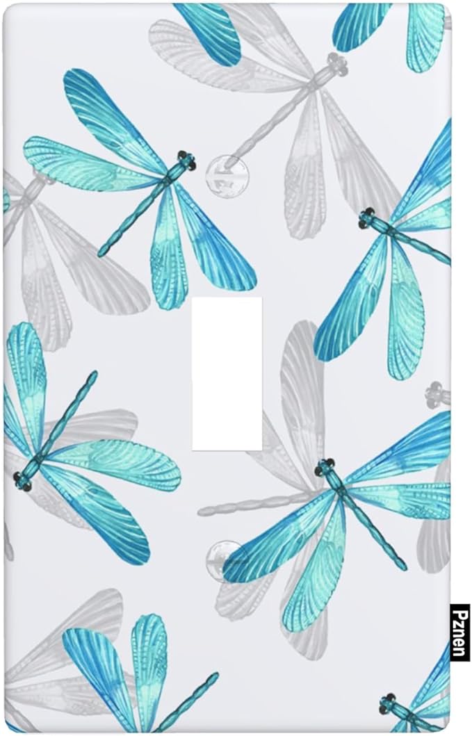 Blue Dragonfly Single Toggle Light Switch Cover, Spring Summer Garden Dragonfly 1-Gang Wall Plate 4.5 x 2.76 Inch for Home Office Decor