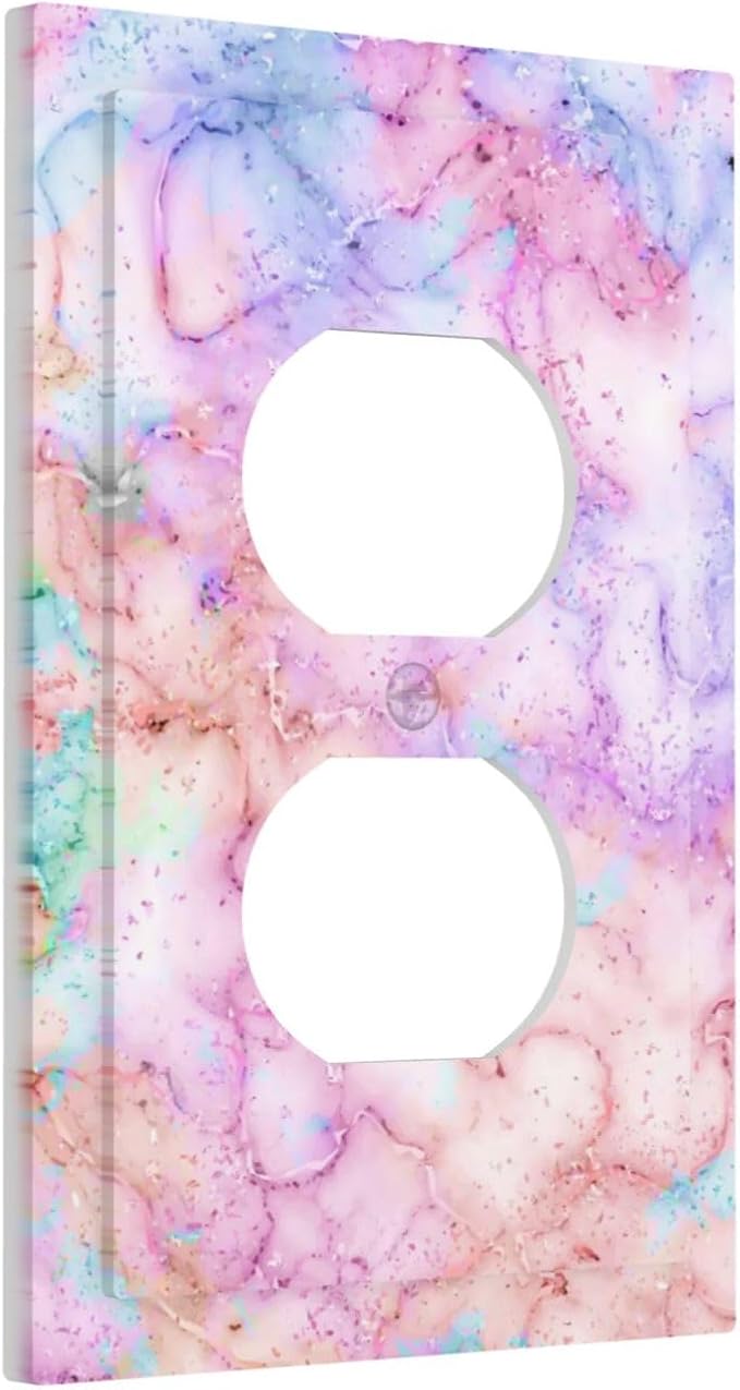Decorative Switch Plate Covers Cute Marble Texture 1 Gang Receptacle Duplex Wall Plate Light Switch Cover Single Dual Device Outlet Plate Pink Purple Gold Abstract Electrical Faceplate for Nursery