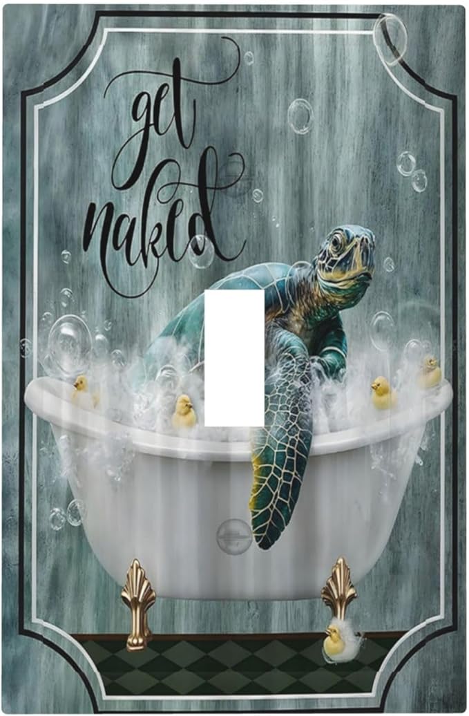 Teal Green Sea Turtle Funny Ocean Vintage Tortoise Beach Theme Decorative Light Switch Cover 1 Gang Single Toggle Device Electrical Faceplate Switchplates Decorator Outlet Wall Plate for Bathroom