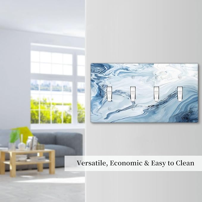 Blue Marble Abstract Ombre Chic Luxury Print Light Switch Covers Quad Toggle Electrical Faceplate 4 Gang Wall Plate Decorative Switch Plates Cover for Bathroom Living Room Decor