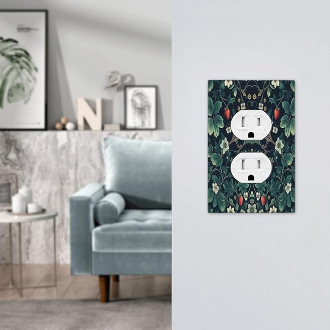 Outlet Covers Strawberry Birds Flowers Plant Morris Floral 1 Gang Duplex Wall Plate Decorative Switch Plates Electrical Receptacle Faceplate Light Switch Cover for Bedroom Farmhouse Decor