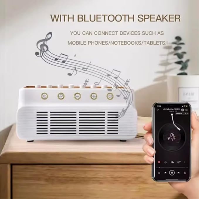 3 in 1 Portable White Noise Sound Machine & Bluetooth Speaker, 255+ Natural Sound Mixer, Timer, Sleep Sound Machine, White/Wood Color. For Relaxation, Stress Relief, Wellness, Yoga, Deep Sleep, Focus.