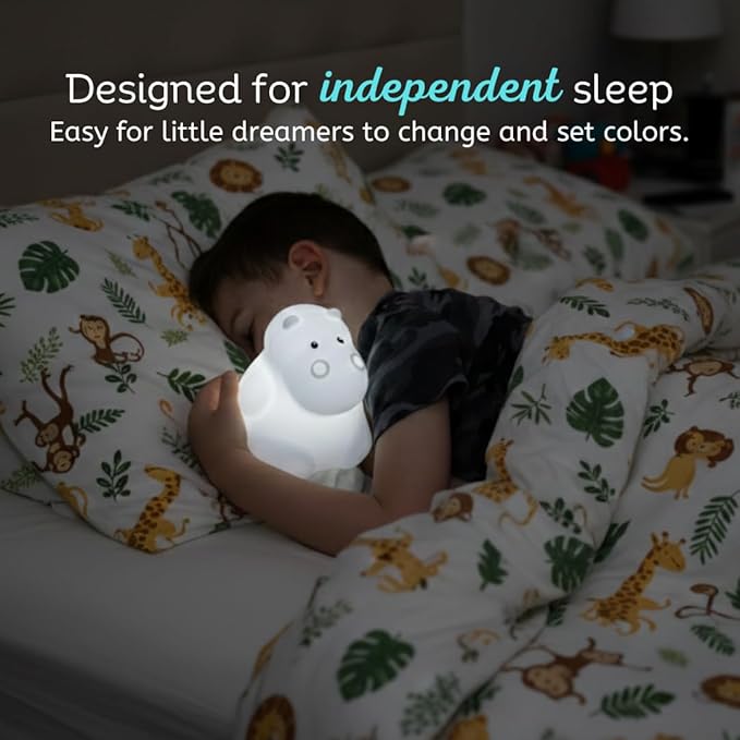 LumiPets Honey the Hippo Silicone Night Light for Kids | Squishy Lamp with Tap & Remote Control | Rechargeable, 9 Color Changing Animal Night Light for Boys & Girls | Portable Nightlight With USB Cord