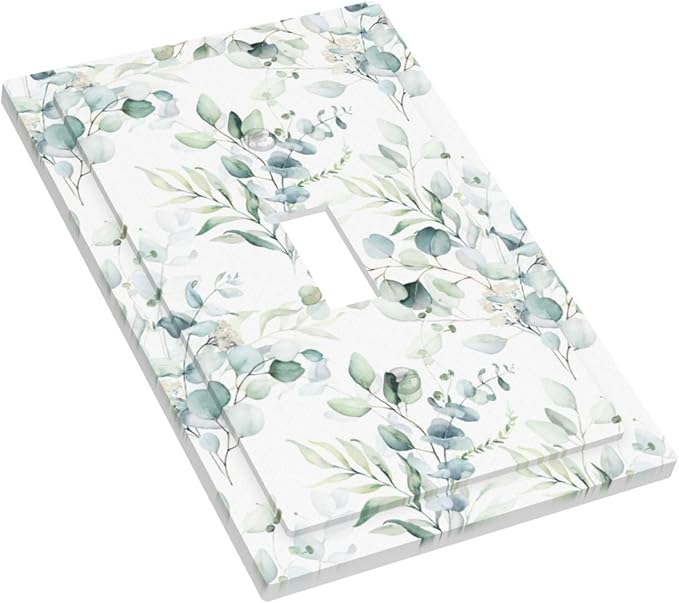 Watercolor Spring Sage Green Eucalyptus Leaves Plant Nature Herb Botanical Floral 1 Gang Electrical Single Toggle Device Switch Wall Plate Jumbo Size Decorative Outlet Light Switch Cover Faceplate