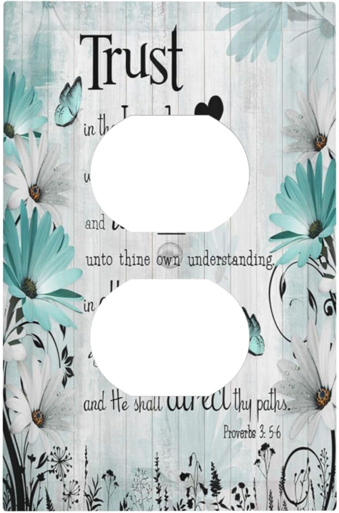 Rustic Teal Daisy Bible Verse Wooden Inspirational Quote Outlet Covers 1 Gang Duplex Light Switch Cover Decorative Switch Plates Electrical Receptacle Faceplate Wall Plate for Bedroom Living Room
