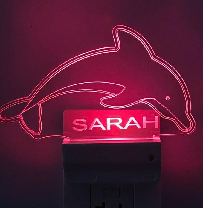 Night Light Multi Color Personalized LED Plug-in, Ultra-Slim Touch Night Light Smart Dusk to Dawn Sensor, Kids Children's Bedroom Kitchen Bathroom Hallway Play Room Variations (Swimming Dolphin)