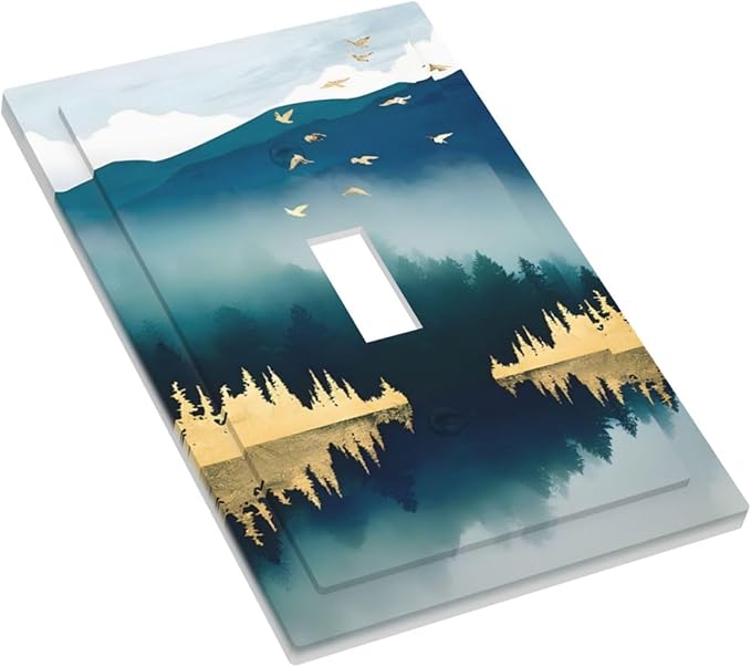 Mountains Landscape Lake Bird Reflection Decorative Light Switch Cover 1 Gang Single Toggle Device Electrical Faceplate Switchplates Decorator Outlet Wall Plate for Bedroom Living Room Decor