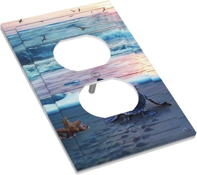 1 Gang Duplex Receptacle Outlet Cover Nautical Sea Beach Sea Turquoise Blue Turtle Seashells Conch Starfish Ocean Marine Electrical Wall Plate One Gang Dual Device Light Switch Faceplate Socket Cover