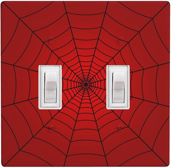 Red Spider Web 2-Gang Double Toggle Switch Plate, Hero Theme Cartoon Wall Plate for Boys Room, Game Room & Man Cave