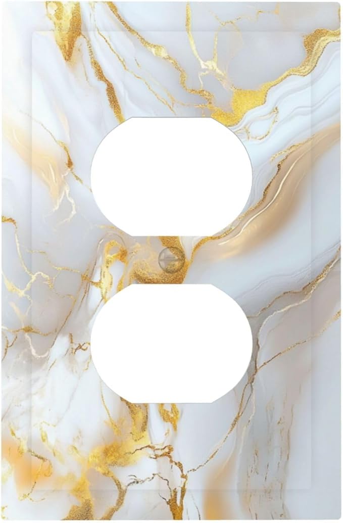 Decorative Outlet Covers Abstract Gold Marble Design with White & Gold 1 Gang Duplex Light Switch Cover Plate Unique Wall Plates Switchplate Cover for Modern Luxurious Decor
