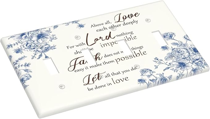 Decorative Light Switch Cover Plate Inspirational Quotes Blue Flower Floral 4 Gang Wall Plates for Electrical Outlets Quad Toggle Switch Plate Covers Outlet Covers Faceplate for Home Decor