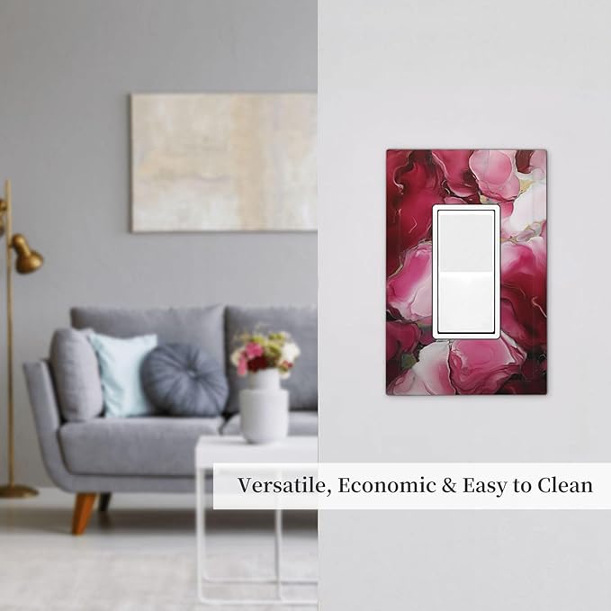 Decorative Outlet Covers Abstract Luxury Red Gold Marble Textures 1 Gang Single Decora GFCI Device Light Switch Covers Plate 1 Rocker Wall Plate Jumbo Face Plate for Bedroom Decor