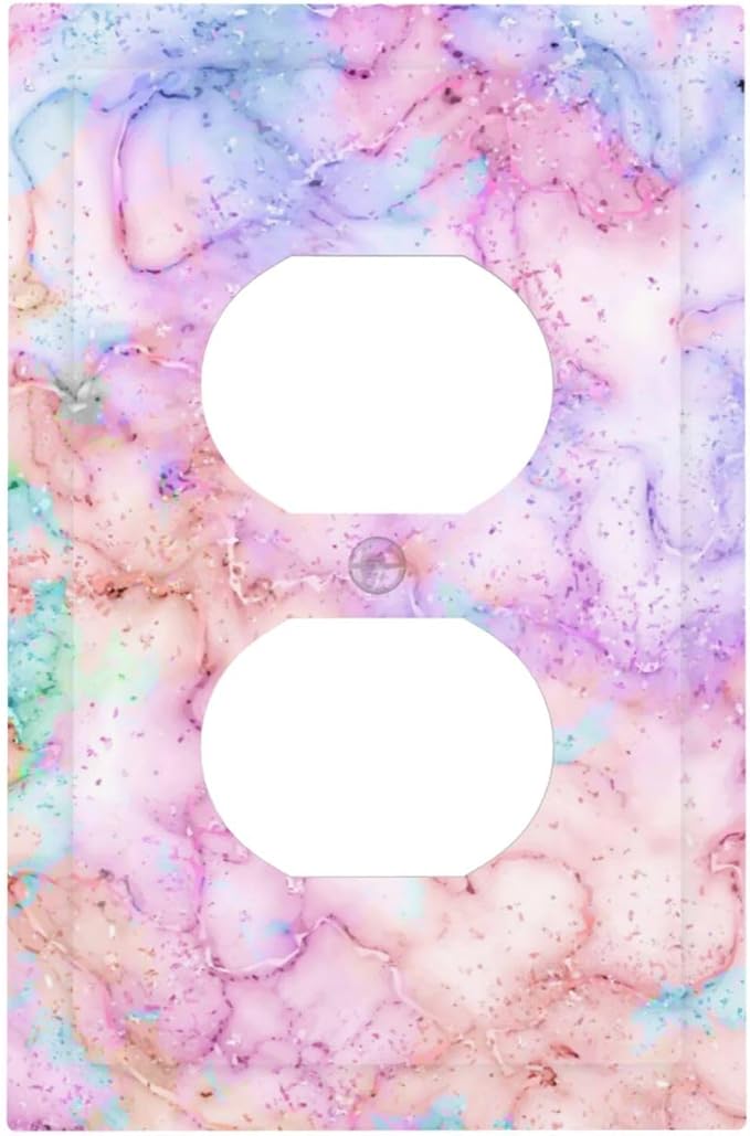 Decorative Switch Plate Covers Cute Marble Texture 1 Gang Receptacle Duplex Wall Plate Light Switch Cover Single Dual Device Outlet Plate Pink Purple Gold Abstract Electrical Faceplate for Nursery
