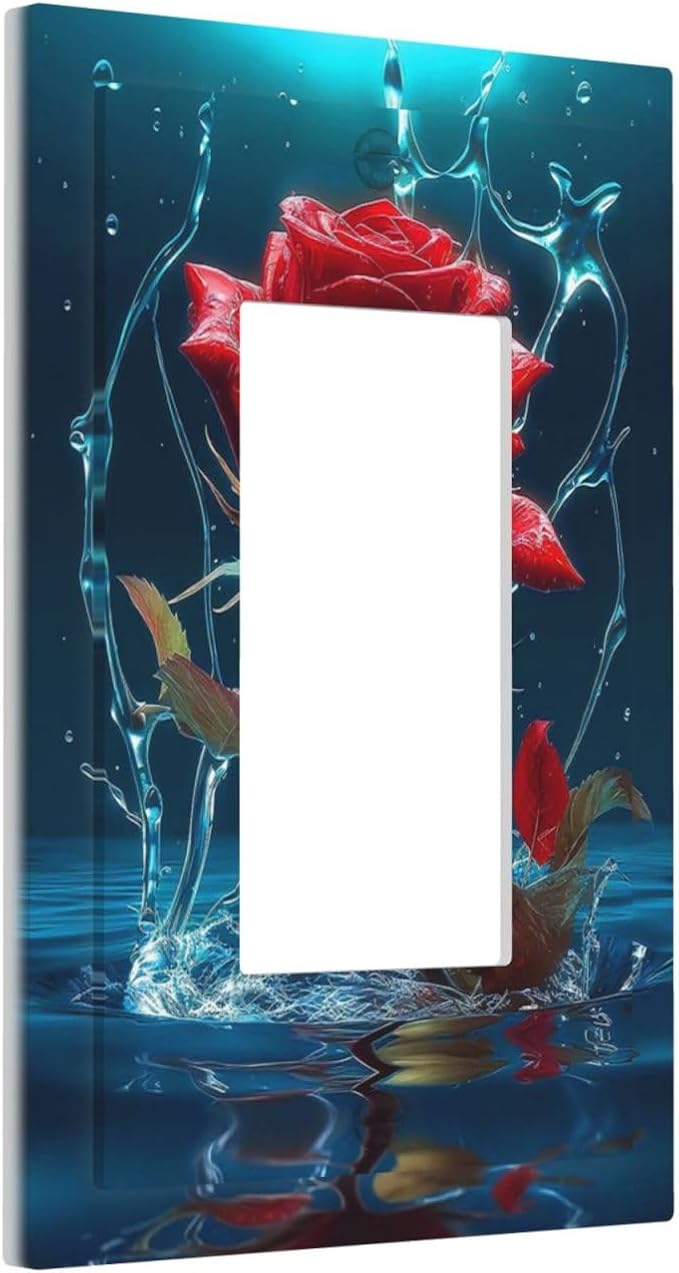 Red Rose Blue Water Drips 1 Gang Rocker Light Switch Plate Single Decora Outlet Wall Plate Cover Faceplate Decorative Switchplate GFCI for Kidroom Bathroom Living Room Bedroom Decorate